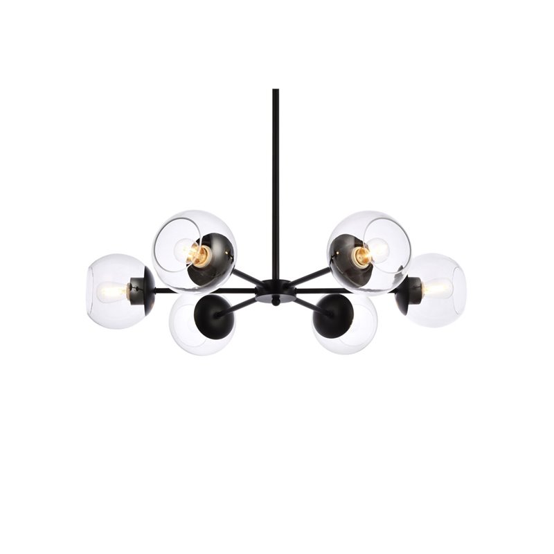 Living District Briggs 6-Light Mid-Century Metal Pendant in Black/Clear