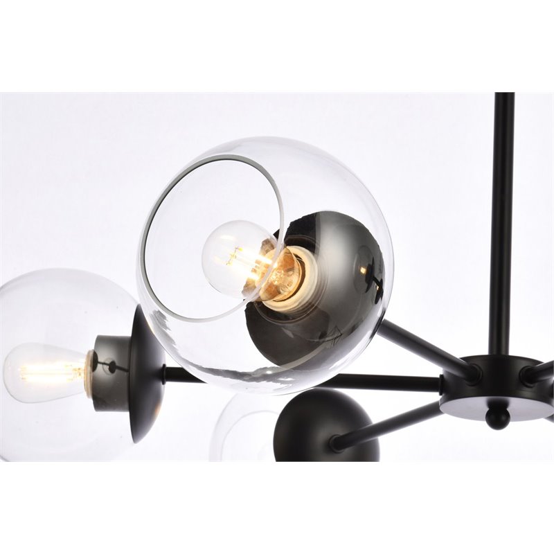Living District Briggs 6-Light Mid-Century Metal Pendant in Black/Clear