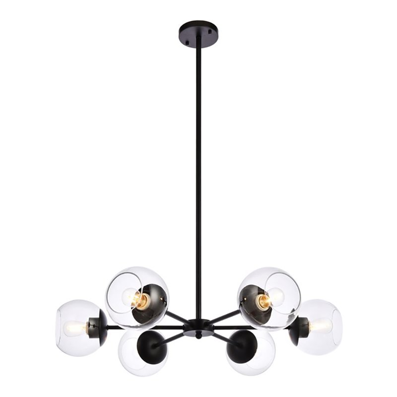 Living District Briggs 6-Light Mid-Century Metal Pendant in Black/Clear