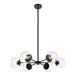 Living District Briggs 6-Light Mid-Century Metal Pendant in Black/Clear