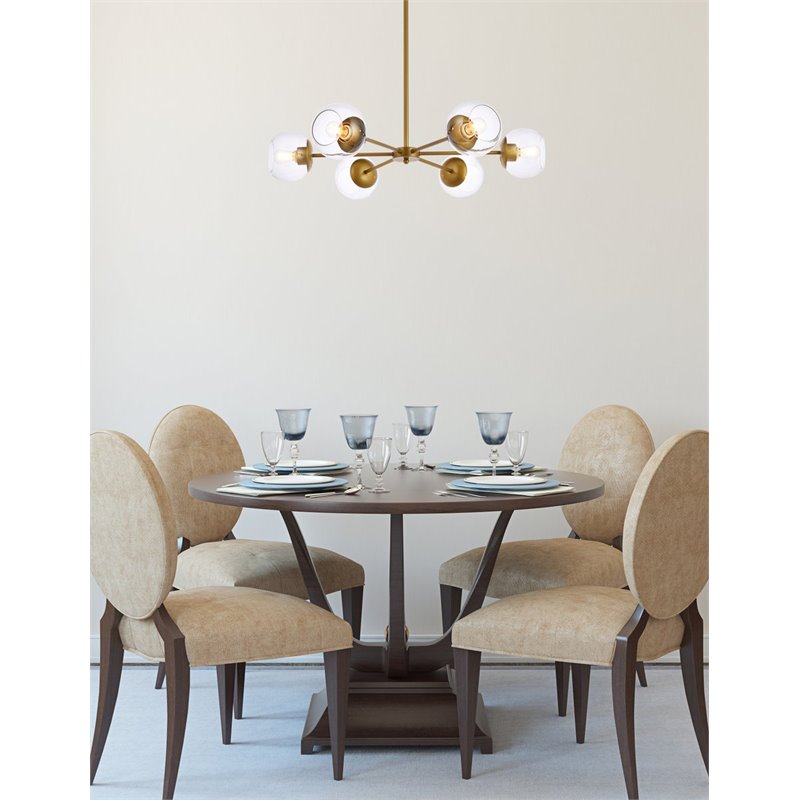 Living District Briggs 6-Light Mid-Century Metal Pendant in Brass/Clear