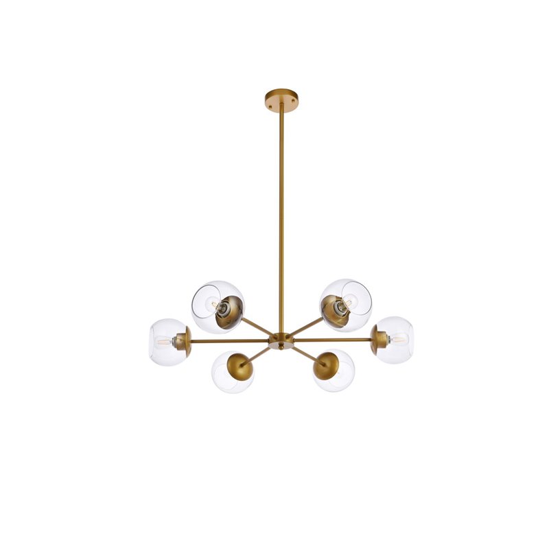 Living District Briggs 6-Light Mid-Century Metal Pendant in Brass/Clear