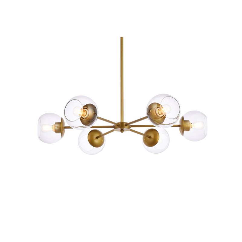 Living District Briggs 6-Light Mid-Century Metal Pendant in Brass/Clear
