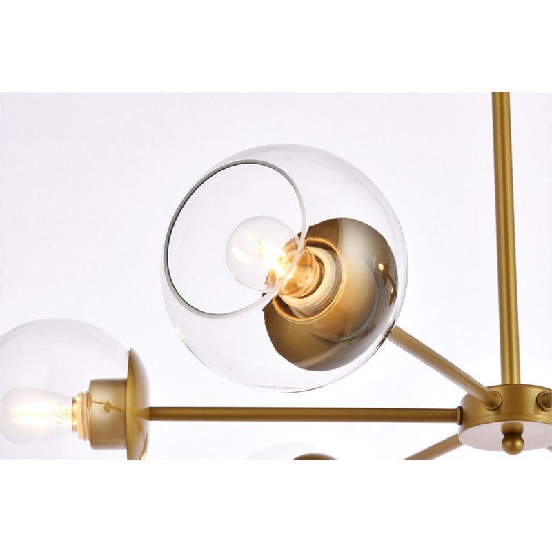 Living District Briggs 6-Light Mid-Century Metal Pendant in Brass/Clear