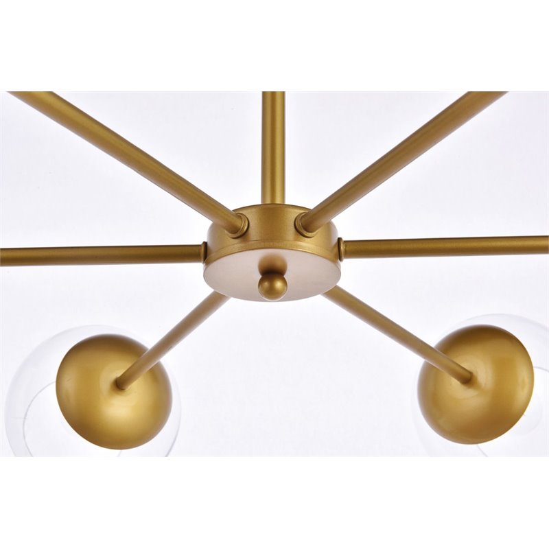 Living District Briggs 6-Light Mid-Century Metal Pendant in Brass/Clear