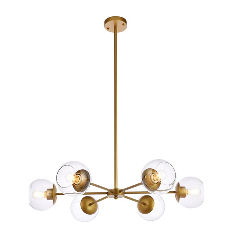 Living District Briggs 6-Light Mid-Century Metal Pendant in Brass/Clear