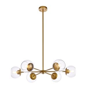 Living District Briggs 6-Light Mid-Century Metal Pendant in Brass/Clear