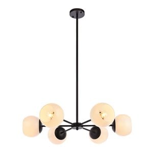 Living District Briggs 6-Light Mid-Century Metal Pendant in Black and White