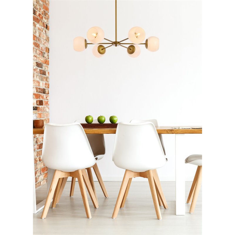 Living District Briggs 6-Light Mid-Century Metal Pendant in Brass and White