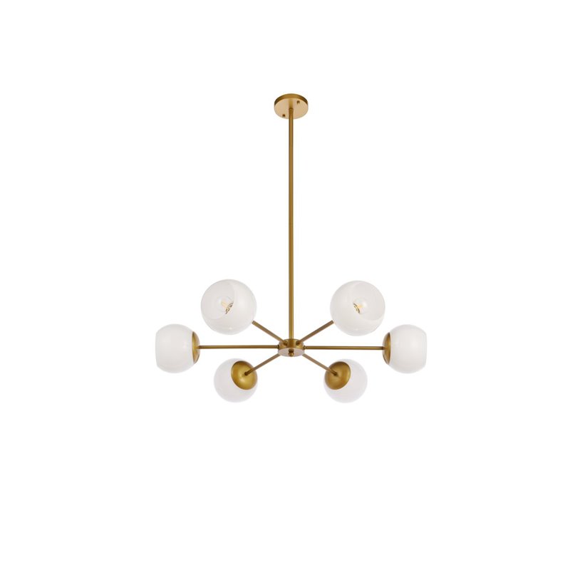 Living District Briggs 6-Light Mid-Century Metal Pendant in Brass and White