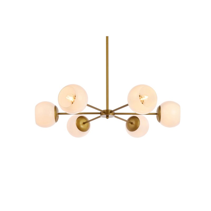 Living District Briggs 6-Light Mid-Century Metal Pendant in Brass and White