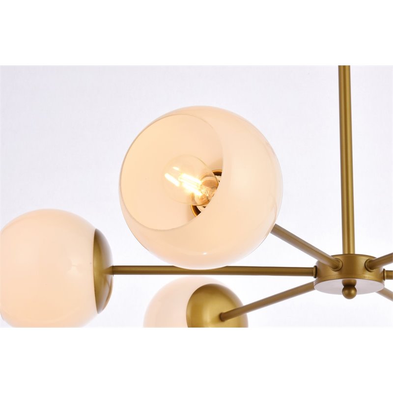 Living District Briggs 6-Light Mid-Century Metal Pendant in Brass and White