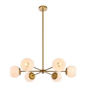 Living District Briggs 6-Light Mid-Century Metal Pendant in Brass and White