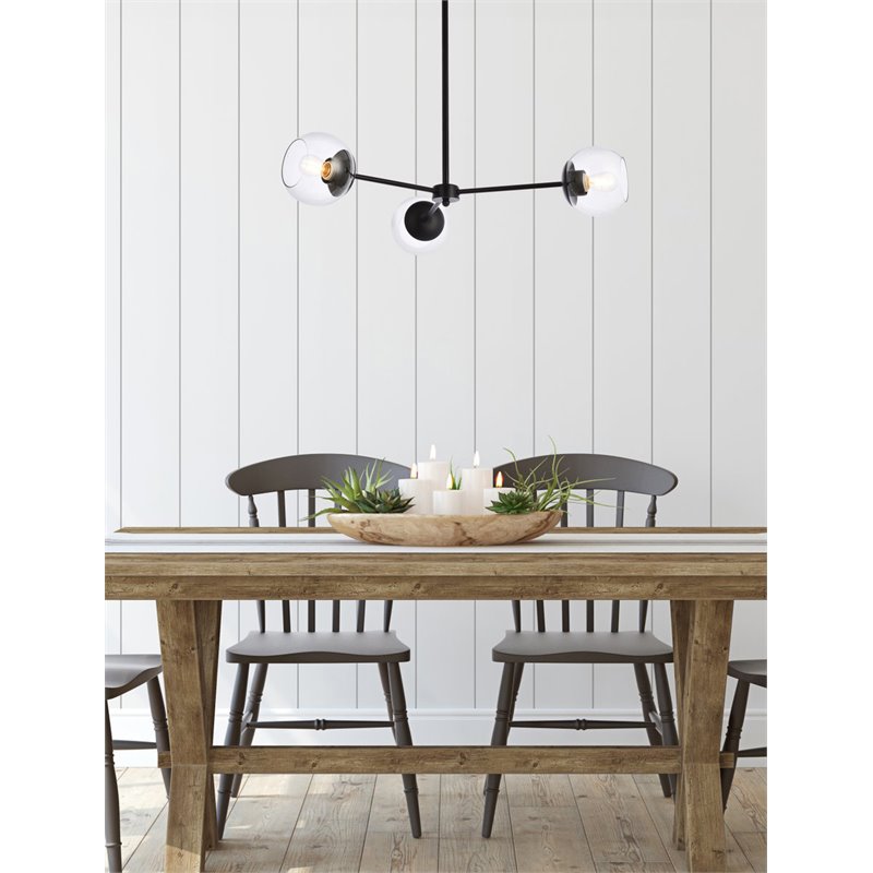 Living District Briggs 3-Light Mid-Century Metal Pendant in Black and Clear