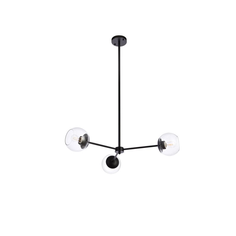 Living District Briggs 3-Light Mid-Century Metal Pendant in Black and Clear
