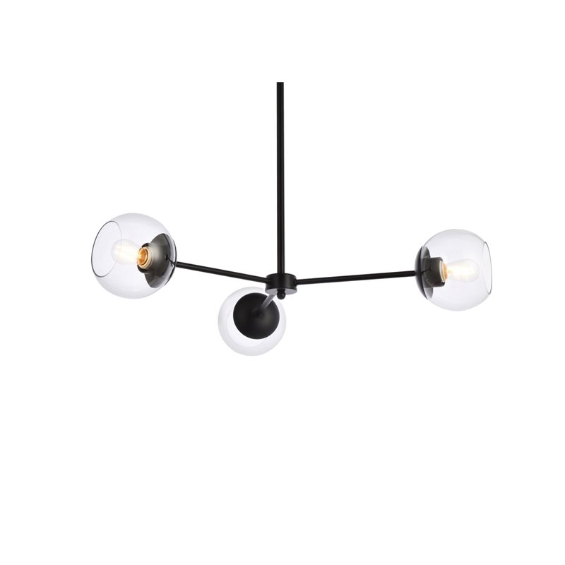 Living District Briggs 3-Light Mid-Century Metal Pendant in Black and Clear