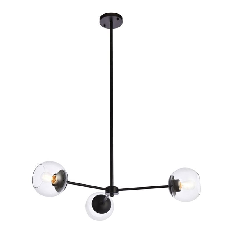 Living District Briggs 3-Light Mid-Century Metal Pendant in Black and Clear