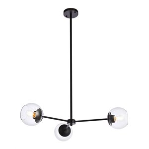 living district briggs 3-light mid-century metal pendant in black and clear