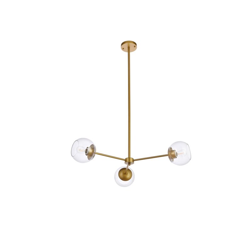 Living District Briggs 3-Light Mid-Century Metal Pendant in Brass and Clear