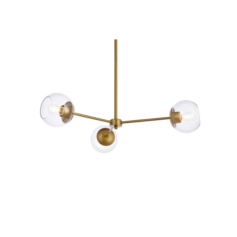 Living District Briggs 3-Light Mid-Century Metal Pendant in Brass and Clear