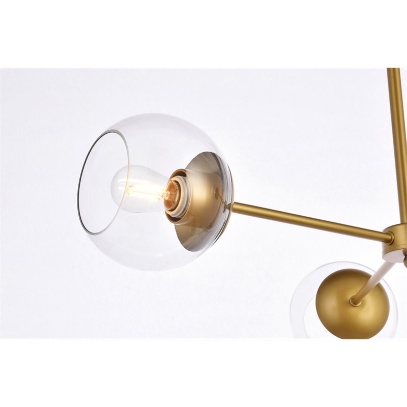 Living District Briggs 3-Light Mid-Century Metal Pendant in Brass and Clear