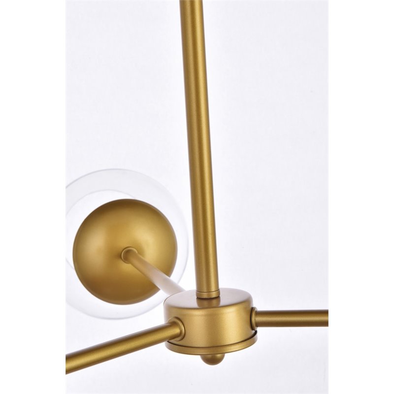 Living District Briggs 3-Light Mid-Century Metal Pendant in Brass and Clear