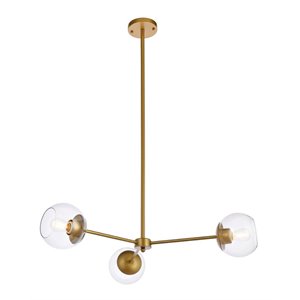 living district briggs 3-light mid-century metal pendant in brass and clear