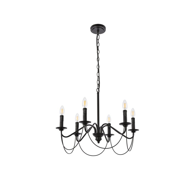 Living District Westley 6-Light Mid-Century Metal Pendant in Black