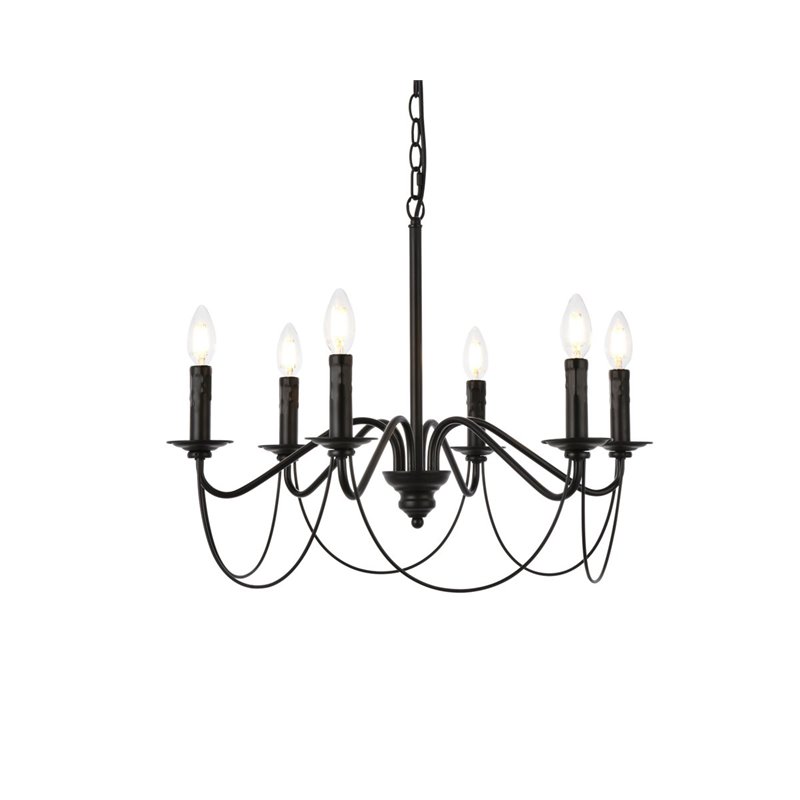Living District Westley 6-Light Mid-Century Metal Pendant in Black