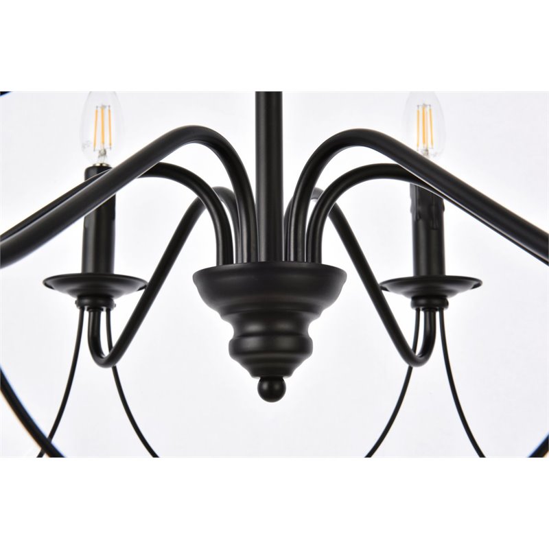 Living District Westley 6-Light Mid-Century Metal Pendant in Black