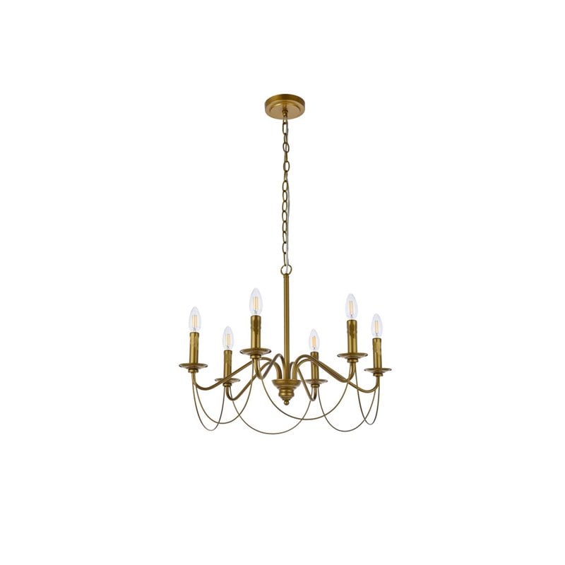 Living District Westley 6-Light Mid-Century Metal Pendant in Brass