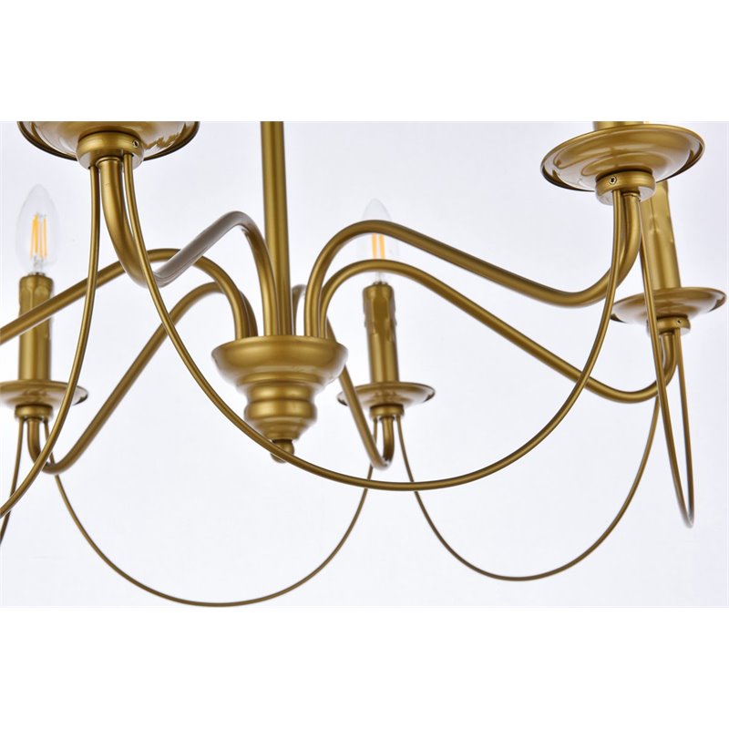 Living District Westley 6-Light Mid-Century Metal Pendant in Brass