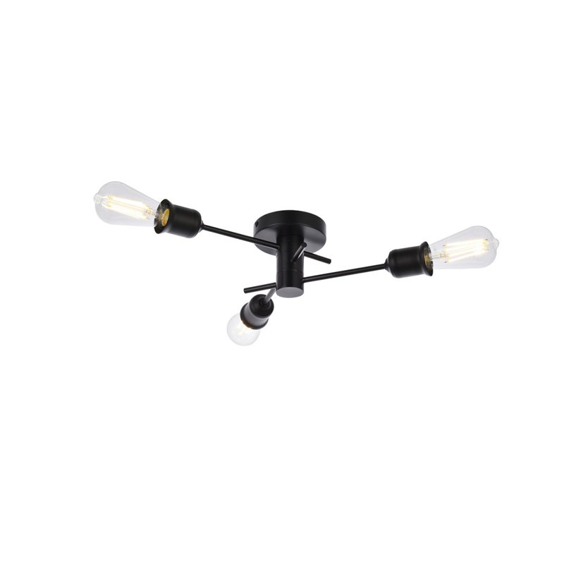 Living District Xavier 3-Light Mid-Century Metal Flush Mount in Black