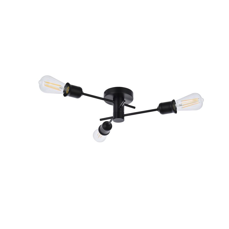 Living District Xavier 3-Light Mid-Century Metal Flush Mount in Black