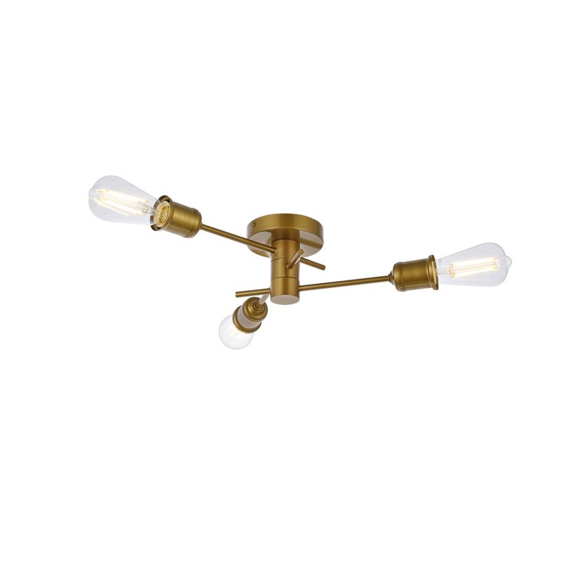 Living District Xavier 3-Light Mid-Century Metal Flush Mount in Brass