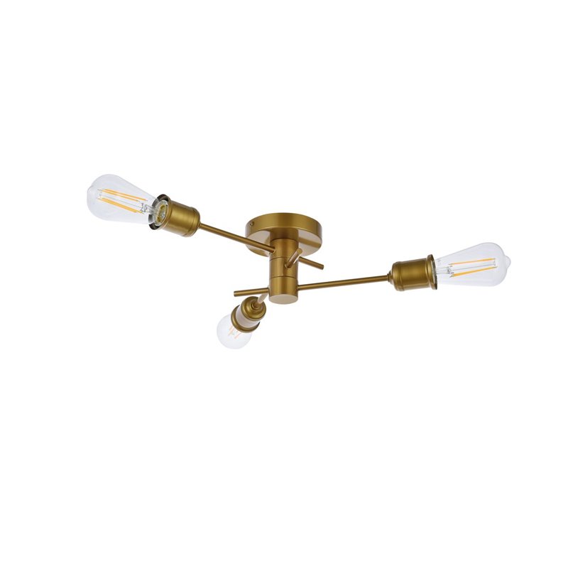 Living District Xavier 3-Light Mid-Century Metal Flush Mount in Brass