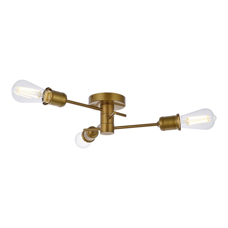 Living District Xavier 3-Light Mid-Century Metal Flush Mount in Brass
