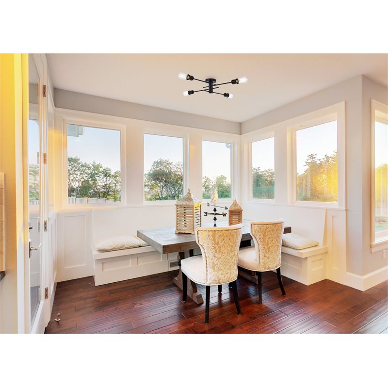 Living District Xavier 4-Light Mid-Century Metal Flush Mount in Black