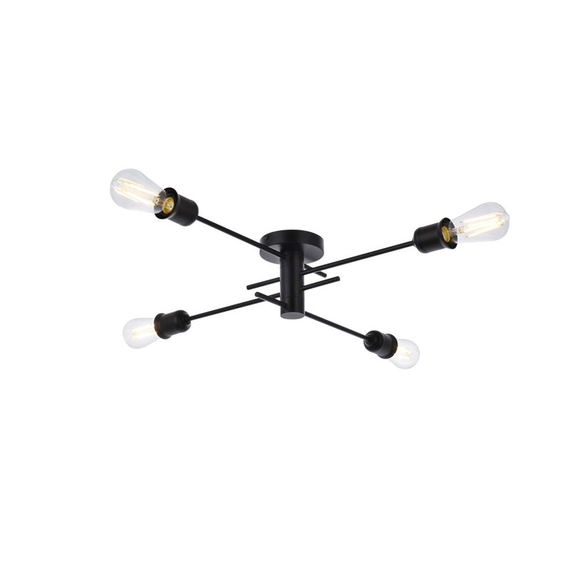 Living District Xavier 4-Light Mid-Century Metal Flush Mount in Black