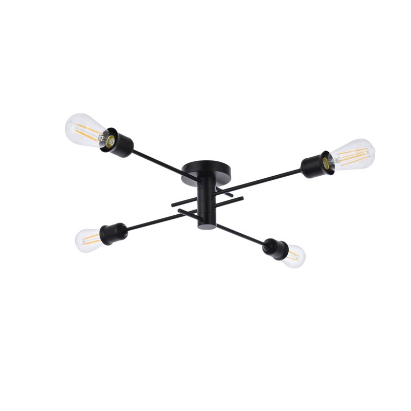 Living District Xavier 4-Light Mid-Century Metal Flush Mount in Black