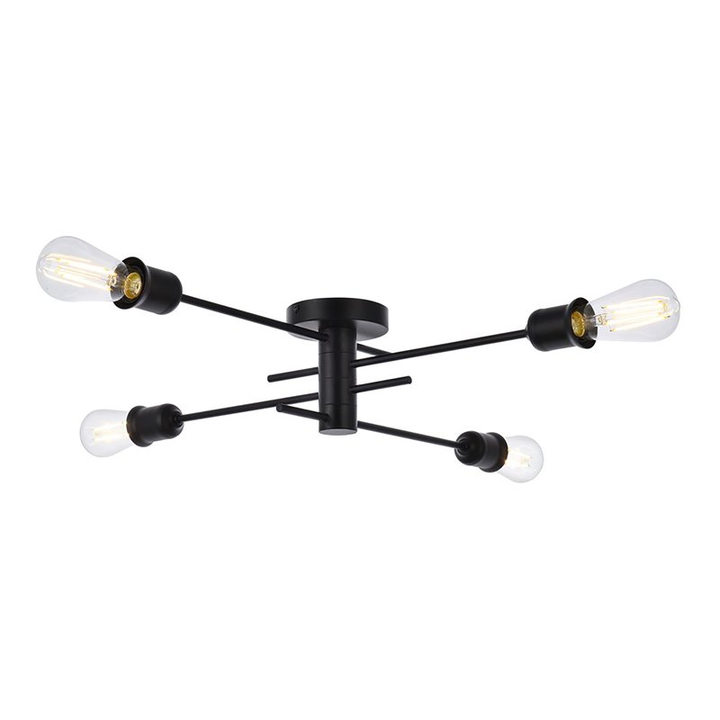 Living District Xavier 4-Light Mid-Century Metal Flush Mount in Black