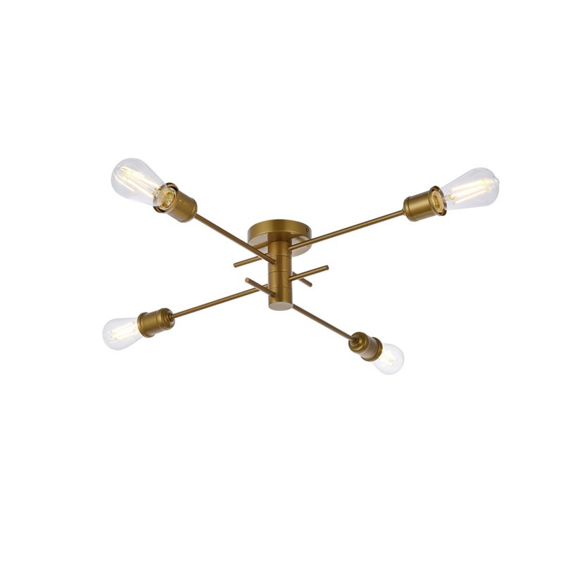 Living District Xavier 4-Light Mid-Century Metal Flush Mount in Brass