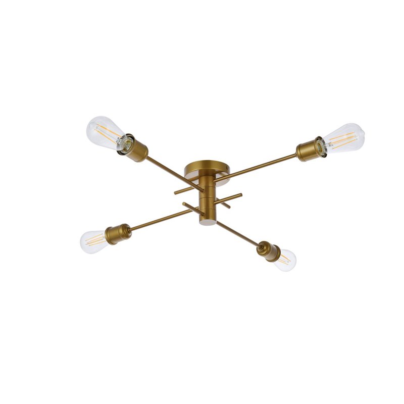 Living District Xavier 4-Light Mid-Century Metal Flush Mount in Brass