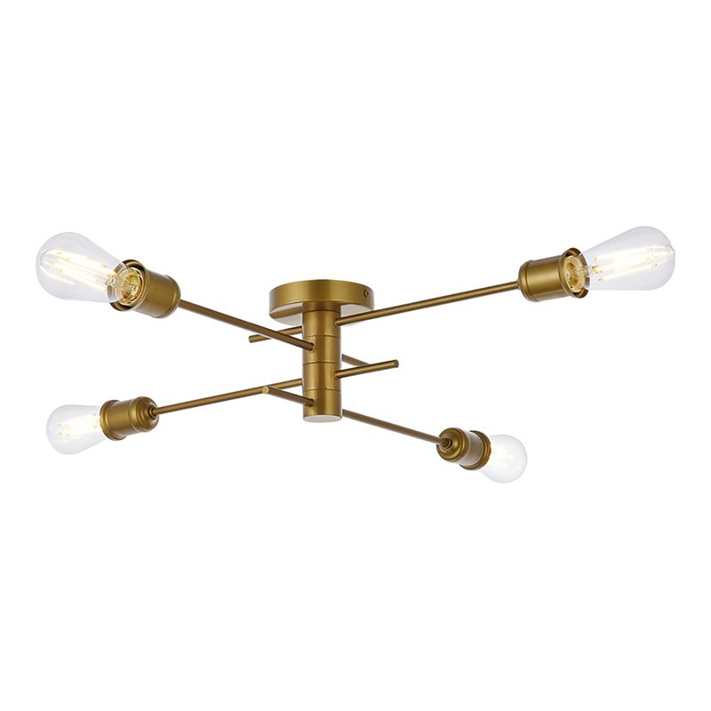 Living District Xavier 4-Light Mid-Century Metal Flush Mount in Brass