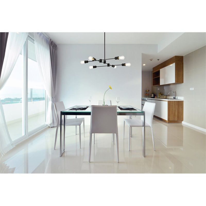 Living District Xavier 6-Light Mid-Century Metal Pendant in Black