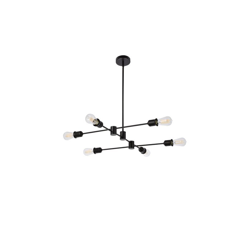Living District Xavier 6-Light Mid-Century Metal Pendant in Black