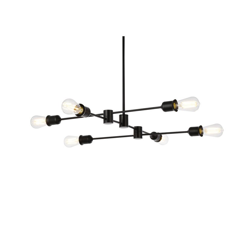Living District Xavier 6-Light Mid-Century Metal Pendant in Black