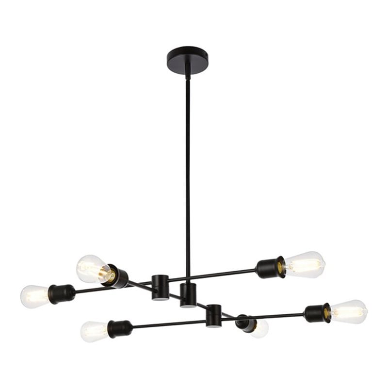 Living District Xavier 6-Light Mid-Century Metal Pendant in Black