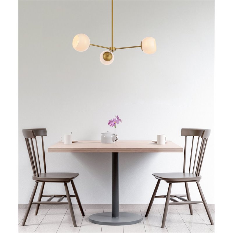Living District Briggs 3-Light Mid-Century Metal Pendant in Brass and White