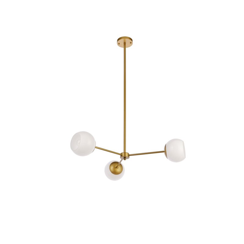 Living District Briggs 3-Light Mid-Century Metal Pendant in Brass and White